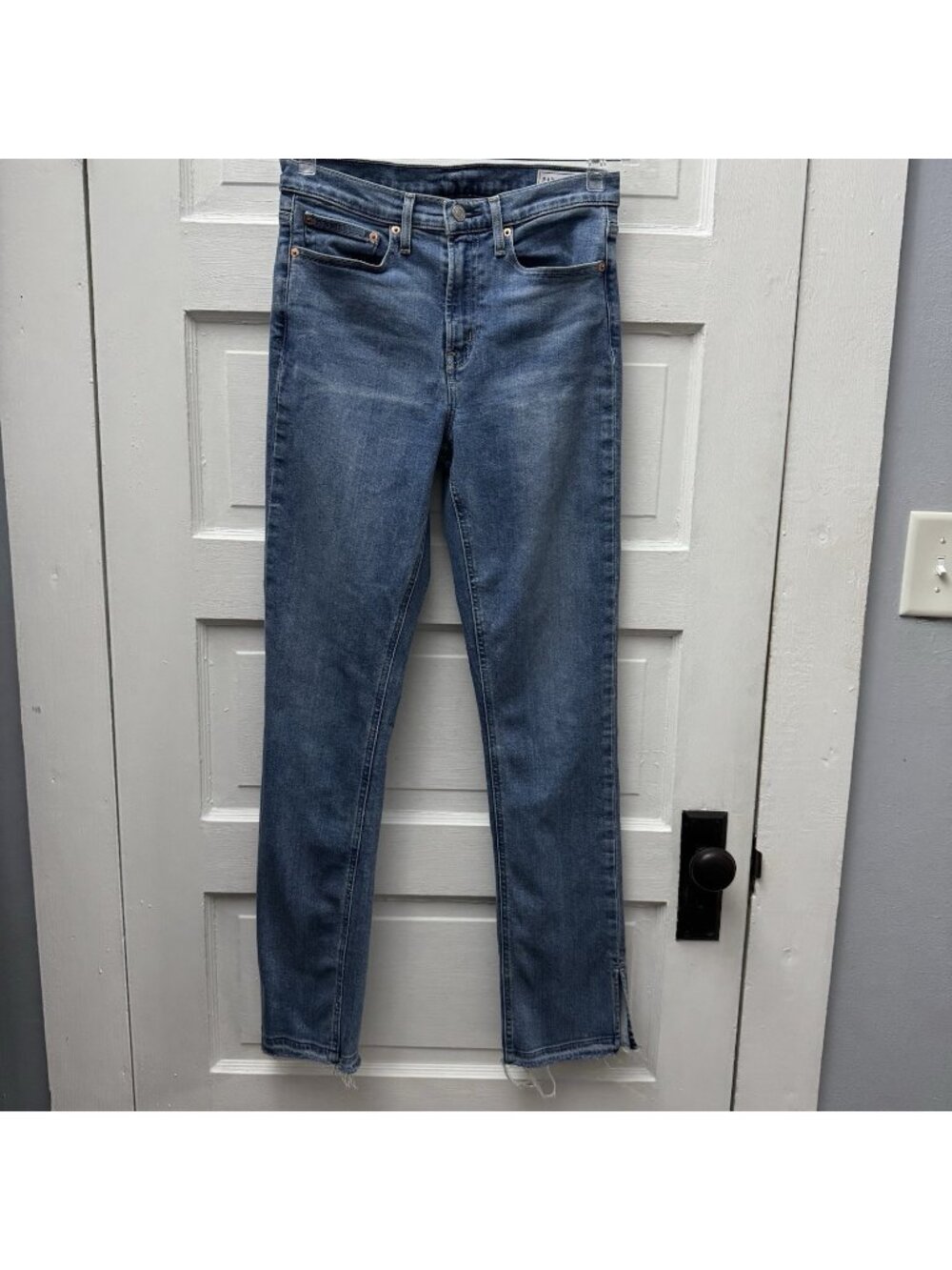 Gap Vintage Slim Mid Rise Jeans Womens 28/6T Tall Blue Raw Hem Ankle